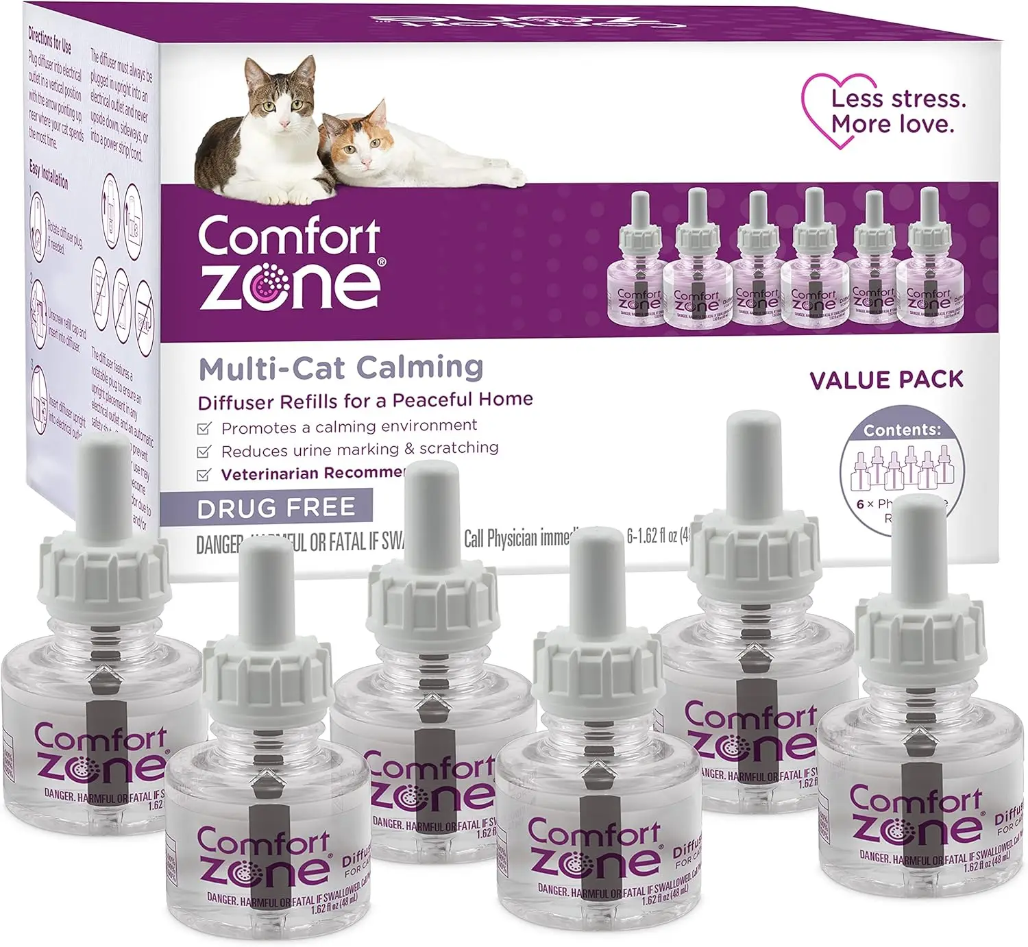 

6-Pack Cat Calming Diffuser Refills - Reduce Anxiety, Stress & Aggression in Multi-Cat Homes (30-Day Supply Each)