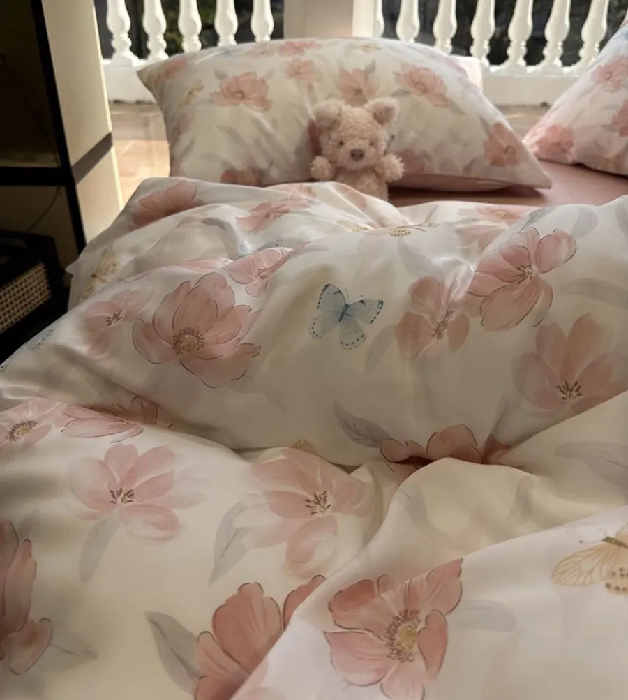 Romantic sweet pastoral floral butterfly bedding set girl,full queen king modern home textile bed sheet pillow case duvet cover