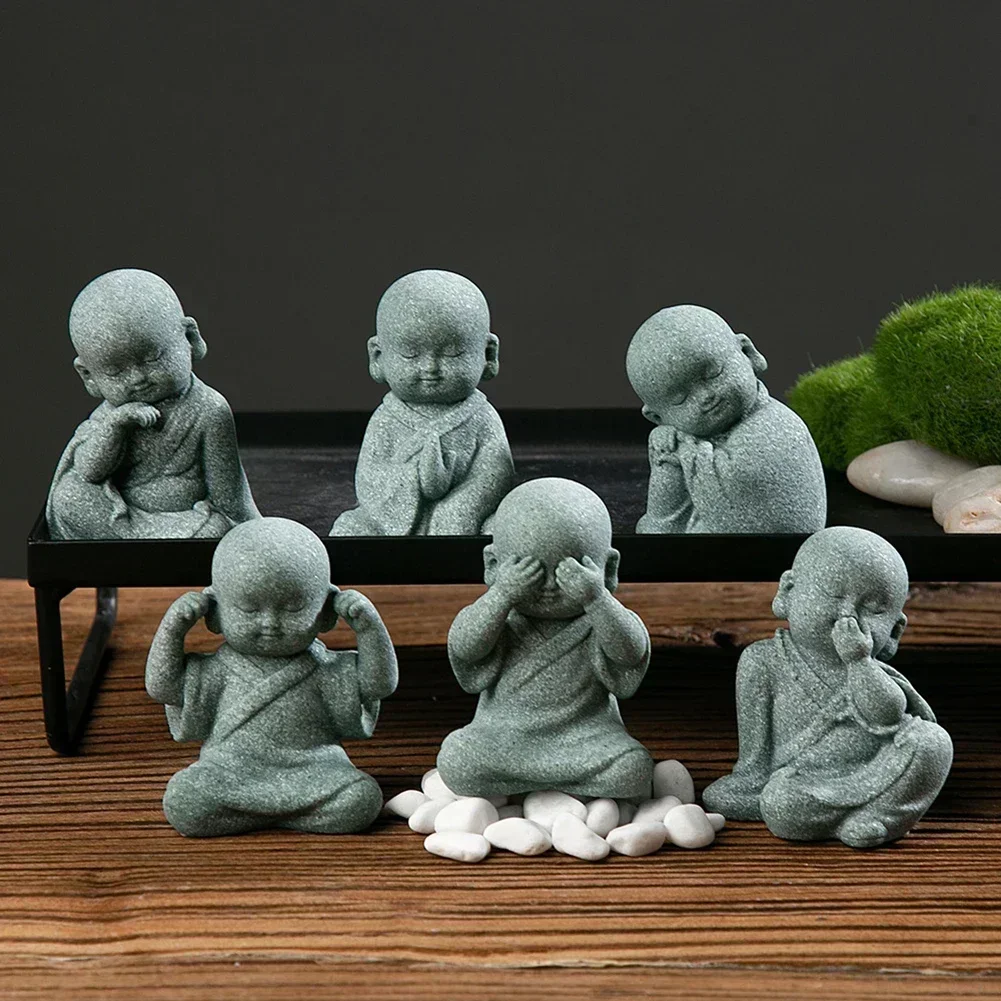 Buddha Stone-Statue Little Buddhist Monks Tibetan Buddhism Figurines Zen Garden Ornament Meditation Home Aquarium-Decoration