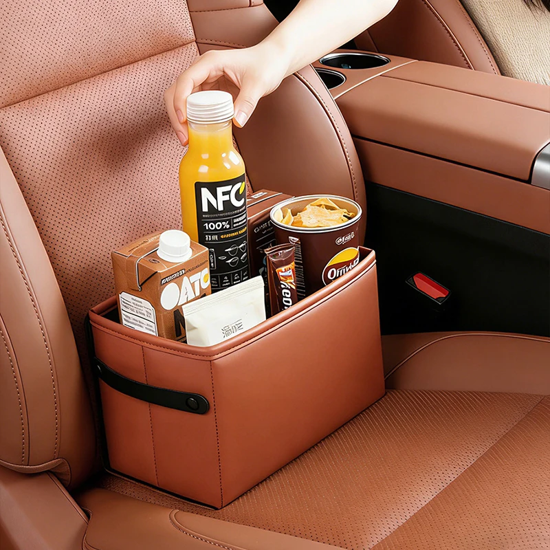 

1Pc Premium Leather Car Trash Can Waterproof Foldable Backseat Hanging Garbage Bag Portable Auto Organizer for Road Trip