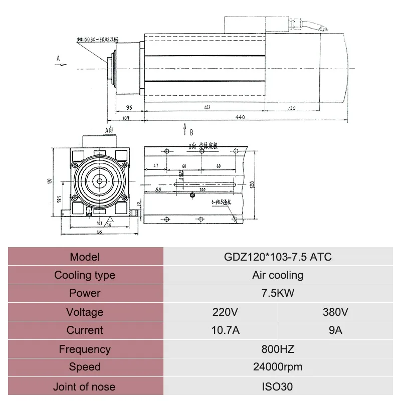 7.5kw 24000rpm ISO30 Air Cooled ATC Spindle Motor for CNC Wood Router Aluminum Milling High Precision