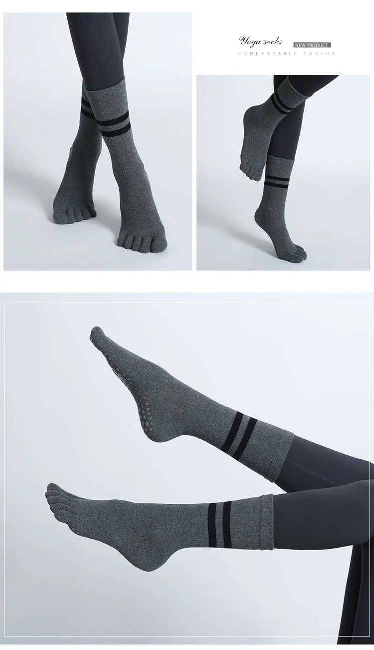 Frauen Atmungsaktive Yoga Socken Mid-rohr Nicht-slip Fünf Finger Pilates Sport Socke Baumwolle Fitness Dance Ballett Indoor boden Socken – Detail 8