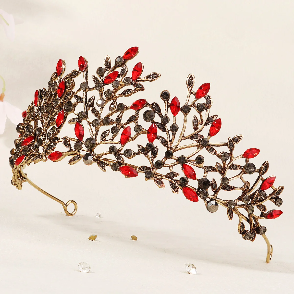 Rote Luxus Braut Hochzeit Krone handgemachte Strass elegante Tiara Halloween rote Kollektion Haarbänder Kopfschmuck Zubehör – Detail 13