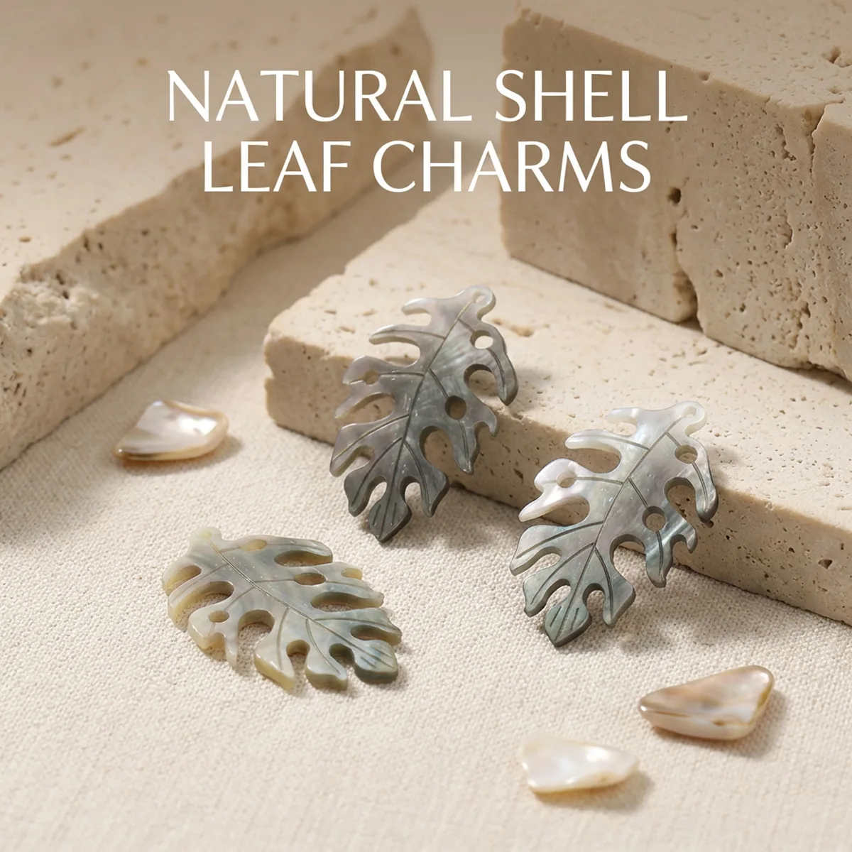 

Natural Shell Monstera Leaf Charms, Hand Carved Mother of Pearl Pendants for DIY Jewelry Making