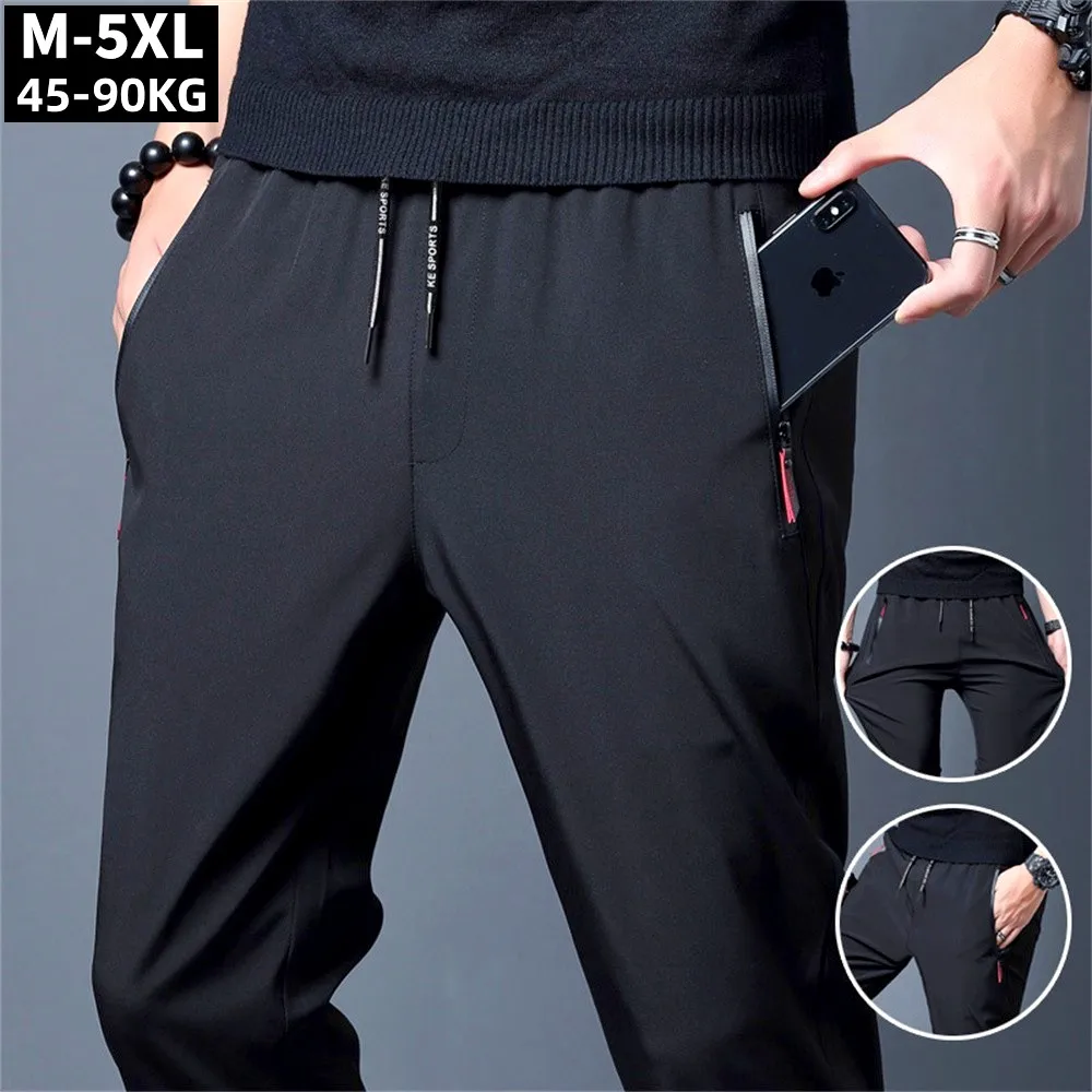 Calça comprida casual masculina, moletom de tamanho grande, legal, stretch, masculino, preto, cinza, fina, solta, secagem rápida, esporte, corredores, verão