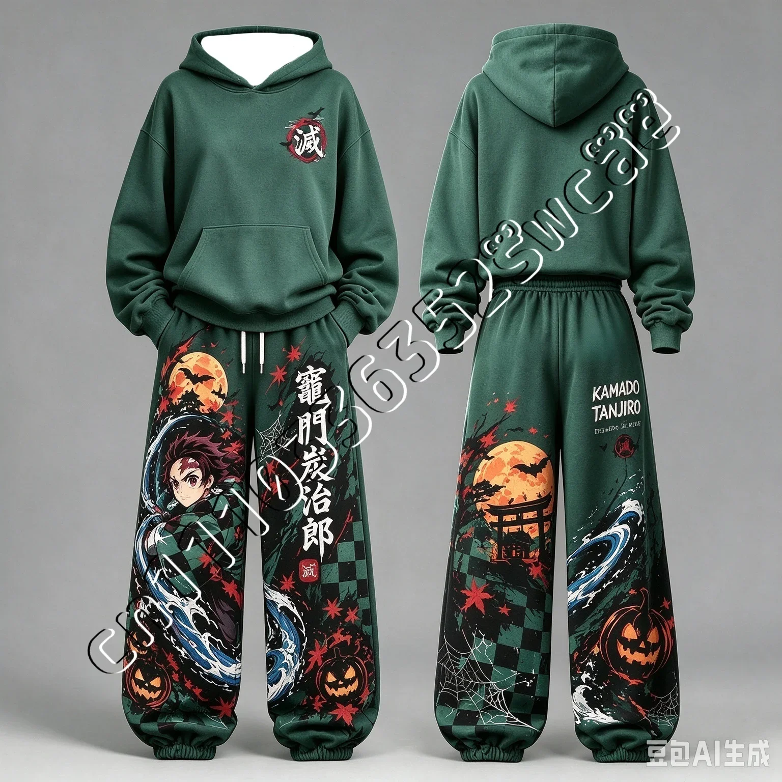 New Demon Slayer Anime Character Print Hoodie Tracksuit Fan Collection Fashion Street Unisex 2 Piece Outfit 26/27 FamilyMatching