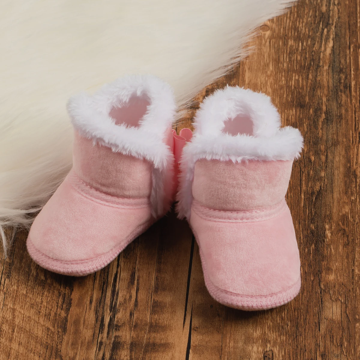 Meckior Winter Baby Boots Warm Fluff Bow Tie Soft Bottom Newborns Boy Girl Shoes First Walkers Infant Toddler Babies Girl Shoes