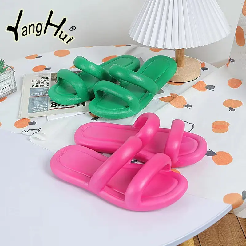 Summer Sandals Women Wear Double-band Slippers Outside 2023 New Style Slip-on Thick Soles Fashion Anti-slip Slippers Women