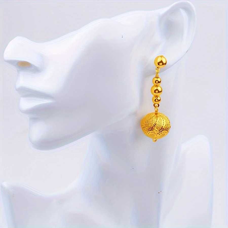 24K Gold Ball Two Piece Set, Ethiopian Middle East Women's Jewelry, Dubai European and American Earrings, Necklace Wedding Jewel