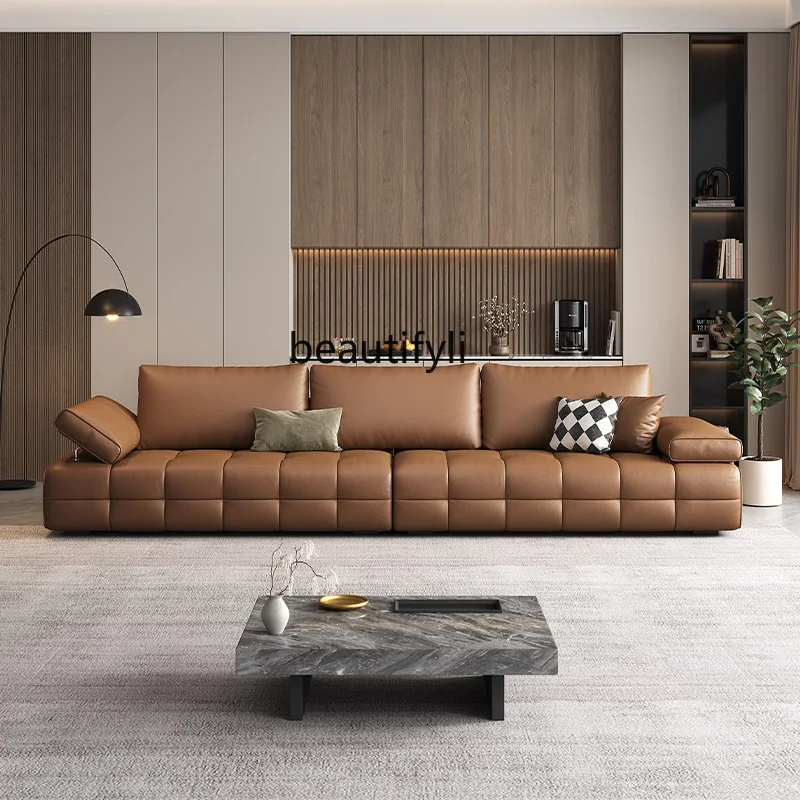 Modern simple leather sofa light luxury first-layer cowhide sofa small apartment leather sofa