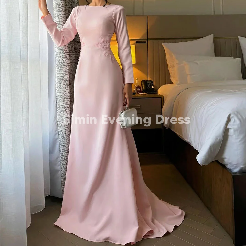 

Simin женские вечерние платья в Саудовской Аппликации с круглым вырезом и 3D цветами, русалка длиной до пола, с длинными рукавами, элегантные вечерние платья 2025