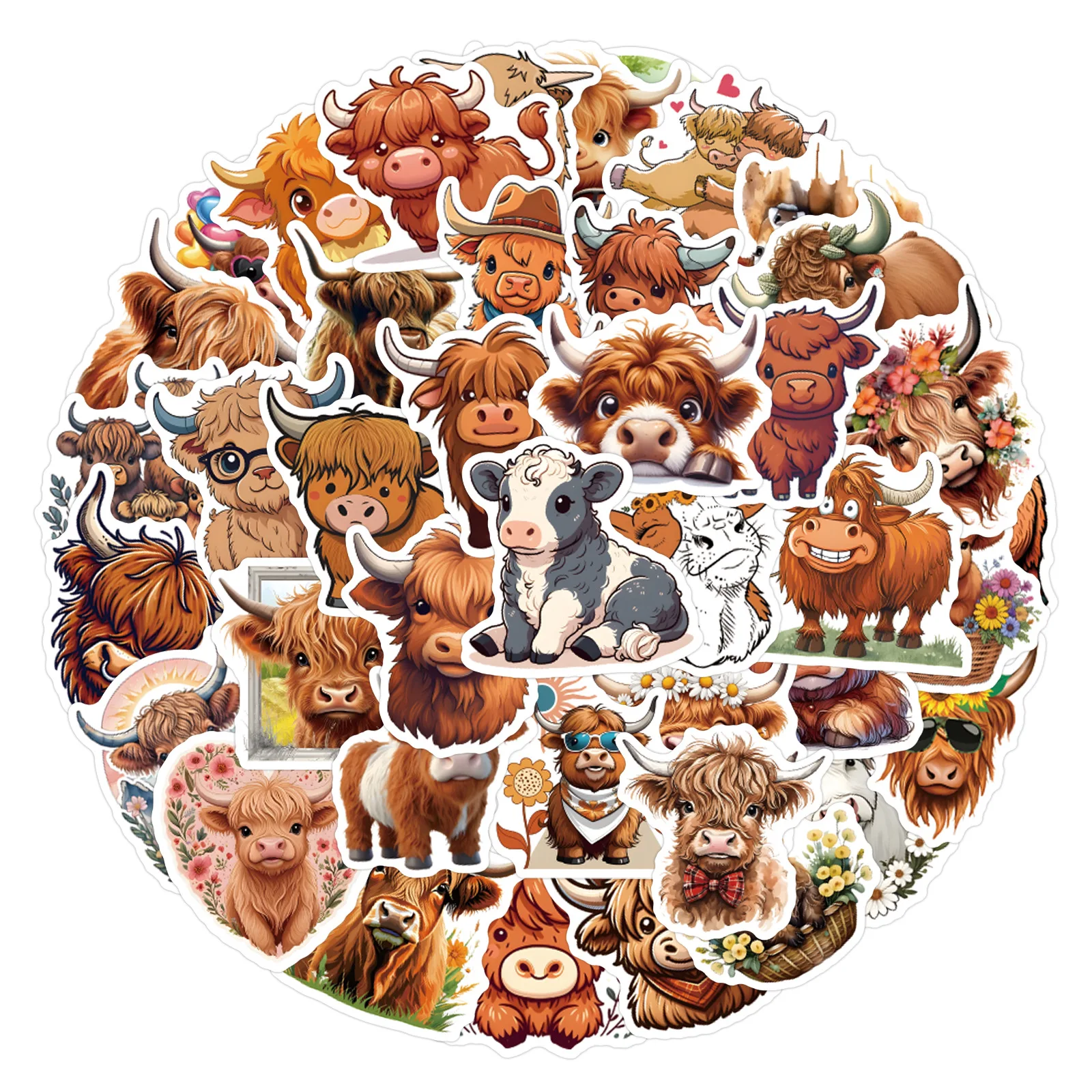 

55pcs Cattle Animal Cartoon Cow Decoration Stationery Hand Account Water Cup Computer Waterproof Sticker