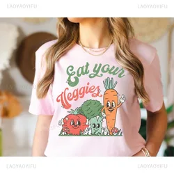Eat Your Veggies Cotton Tee-Shirt Retro Farmers Market Vegetable Women Shirt Vegan Men Shirts Eat Your Vegetables T-Shirt Tops