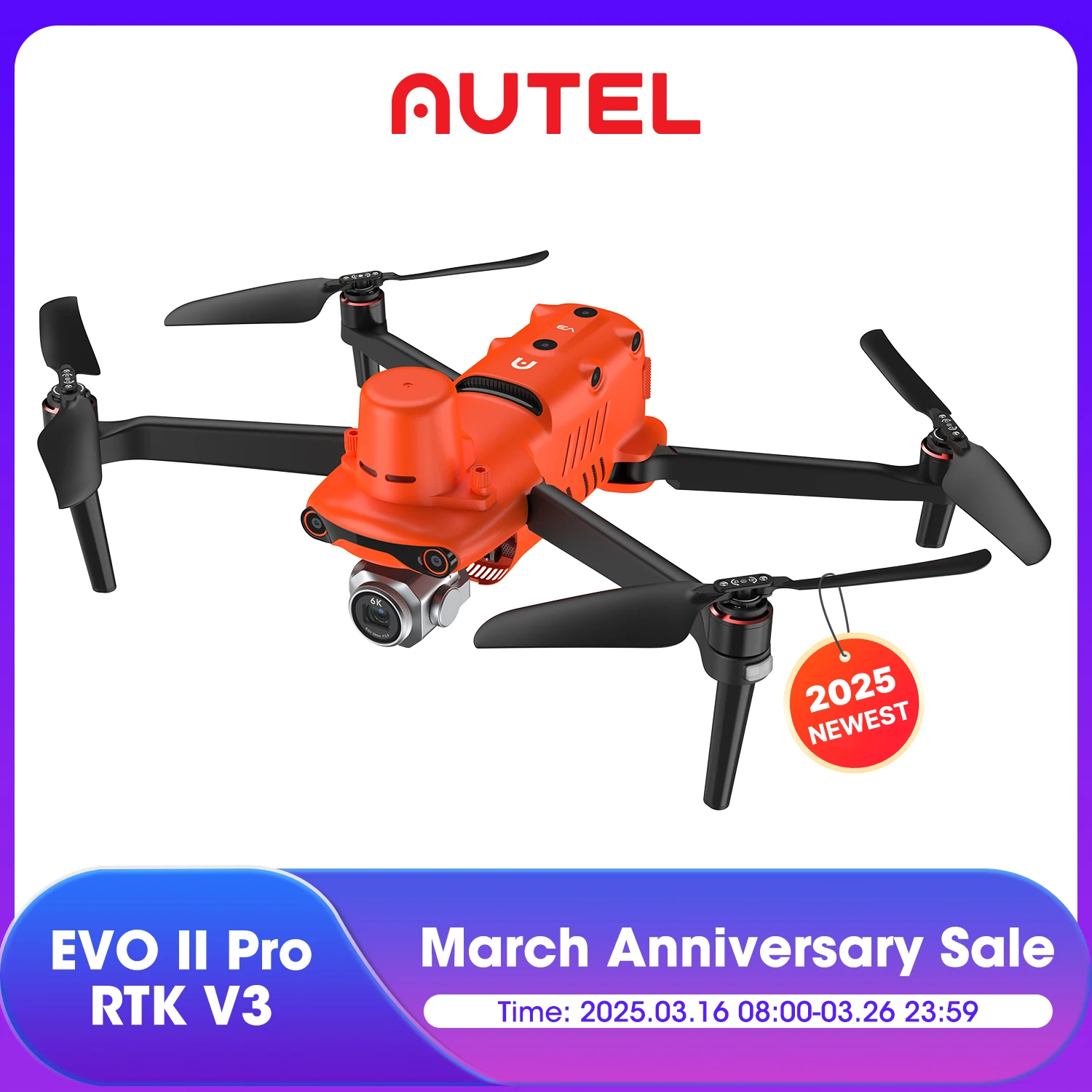 Autel Robotics EVO II Pro RTK V3 Centimeter-Level Positioning Drone 20MP Photo & 6K/30fps Video support Rectangular Missions