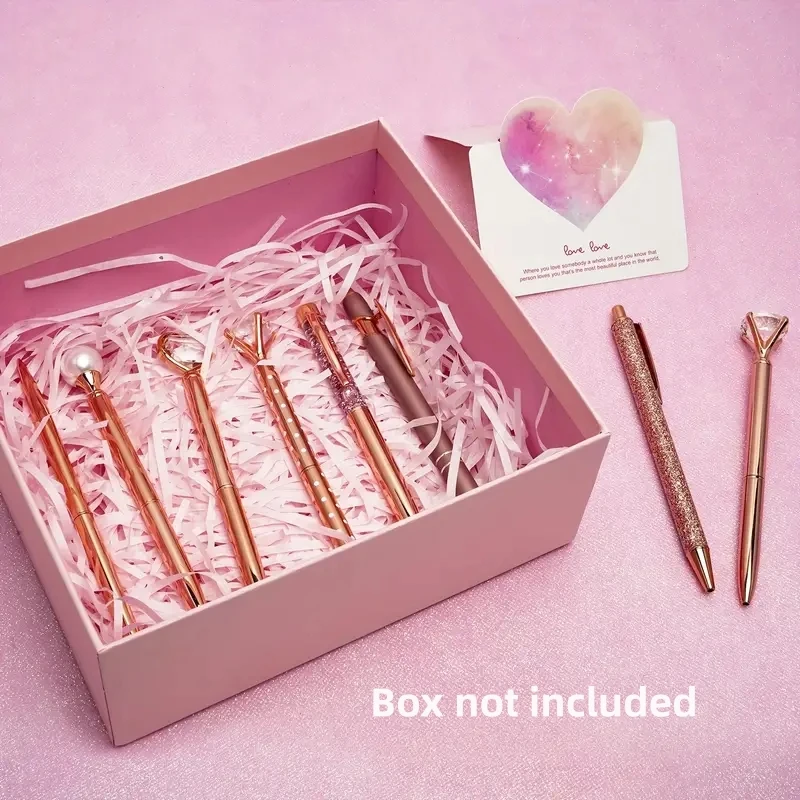 3pcs/5pcs/8pcs/9pcs Rose Golden Metal Ballpoint Pen Set, Pearl Quicksand Crown, Love Artificial Diamond,School&Office Supply