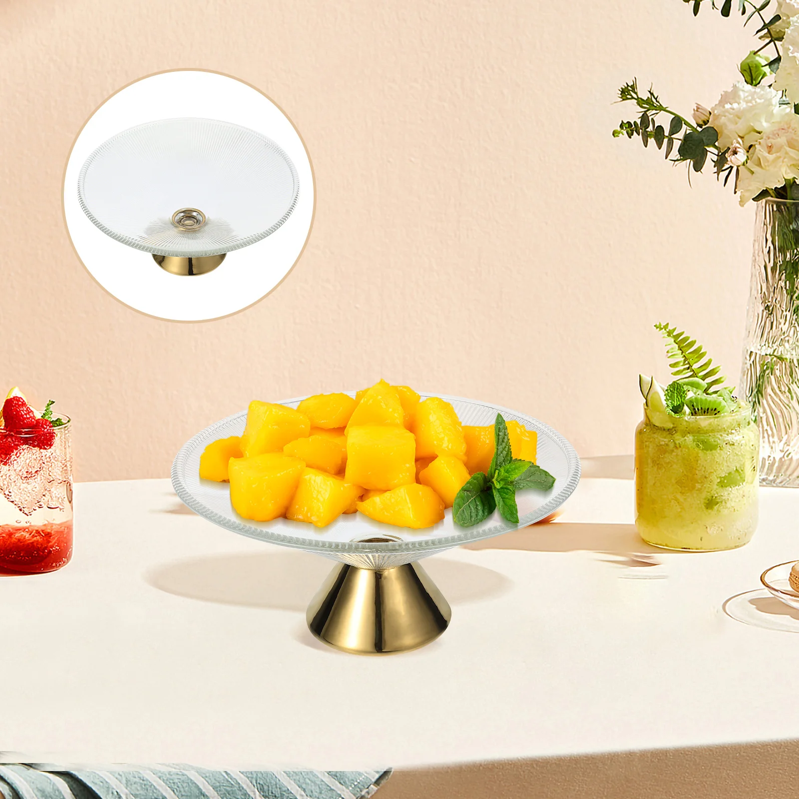 

Glass Fruit Plate High Footed Elegant Dessert Tray Large Serving Bowl Decorative Snack Dish Safe Smooth Edges for Home Party