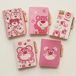 JUGUETE de dibujos animados HISTORIA Oso de fresa Lotso billetera corta plegable de cuero PU billetera corta lindo bolso pequeño Mini bolso regalos