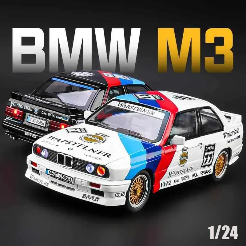 1:24 BMW M3 E30 ดอกไม้รุ่นกีฬารถDiecastsโลหะคลาสสิกรถจําลองเสียงแสงของเล่นเด็กของขวัญ