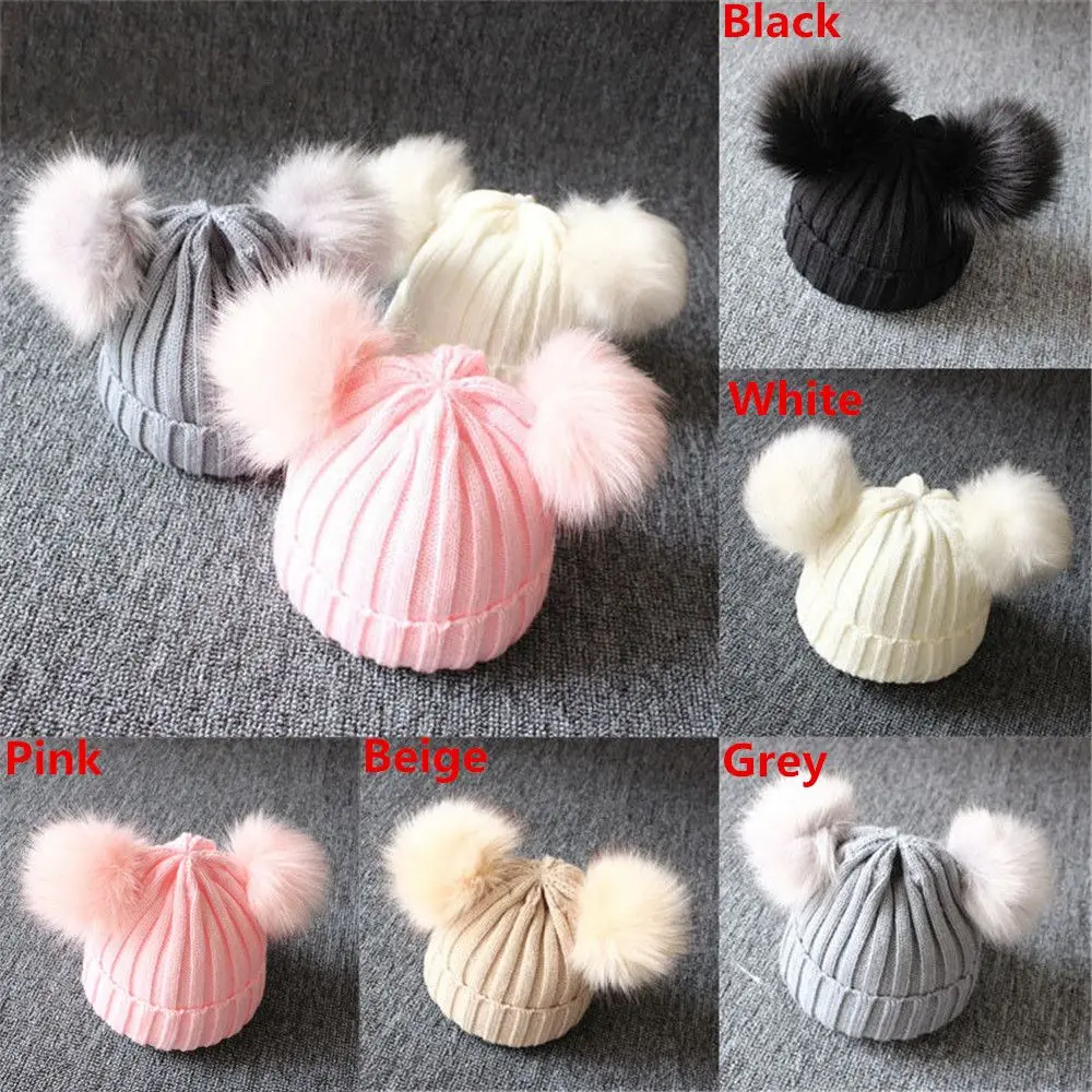 Winter Cute Windproof Warm Baby Beanie Cap Kids Knitted Hat Bobble Hat