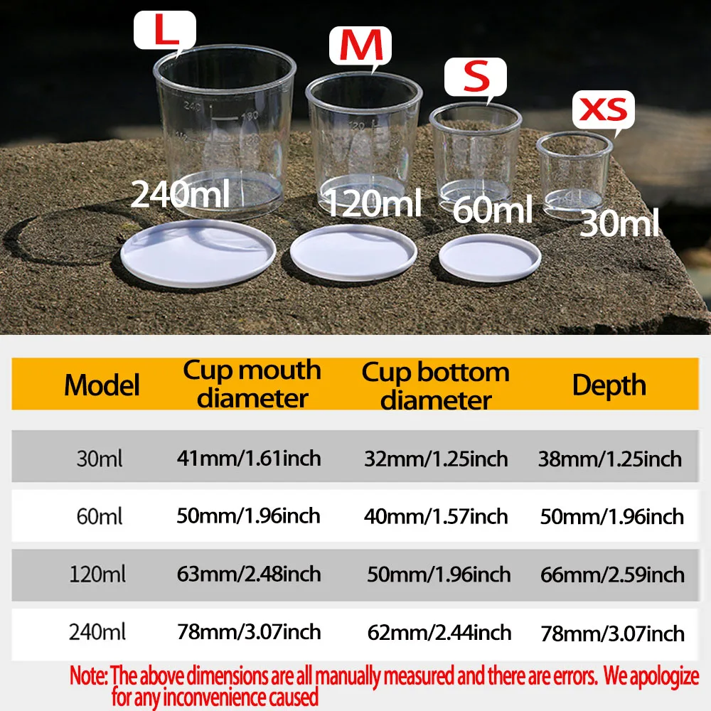 4 Cups +3 Lids Volumetric Cup Measuring Cup Bait Cup Set Camping Fishing Bait Outdoor