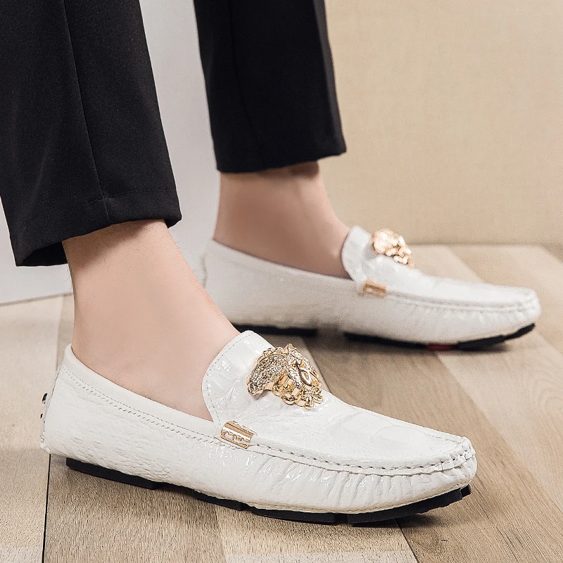 Brand Casual Shoes High Quality Men\'s Leather Shoes Snake Pea Shoes Spring Summer Leather Ladies Moccasin Loafers