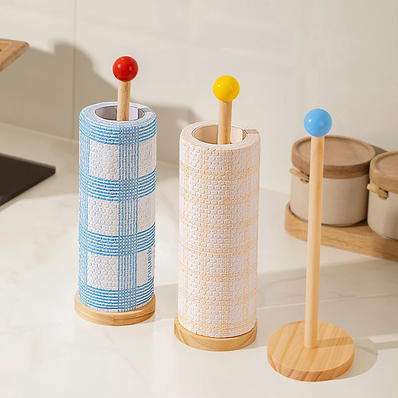 

Kitchen Wooden Roll Paper Towel Holder Bathroom Tissue Vertical Stand Disposable Paper Pot Kitchen Toilet Storage Accessories