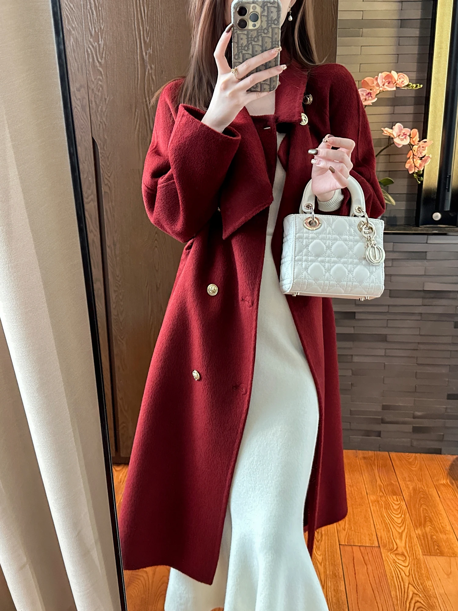 

You See Red Woolen Coat Casual High Aesthetic Winter Warm Aosphere Main Character OL Sle Loose Fit Long Sve mid Length