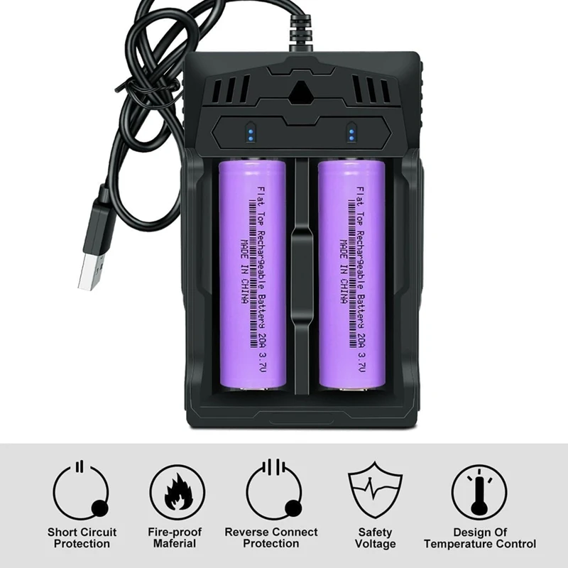 18650 Rechargeable Battery Flat Top 20A With 18650 Battery Charger,For 3.7V Rechargeable Batteries