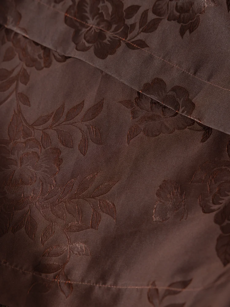 Dark Red Peony Print New Chinese Style Elastic Waist 100% Natural Mulberry Silk Fragrant Cloud Yarn Casual Straight Leg Pants