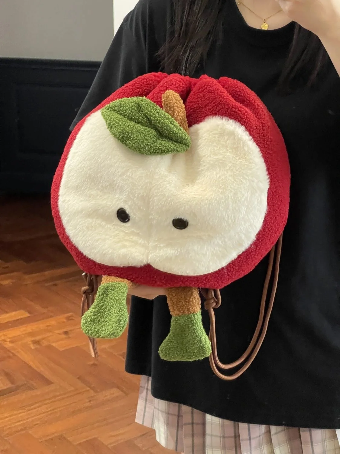 Cute Cartoon Apple Shoulder Bag Plush Large Capacity Schoolbag Girl Kawaii Shoulder Backpack Casual Soft Stuffed Bags Kids Gift