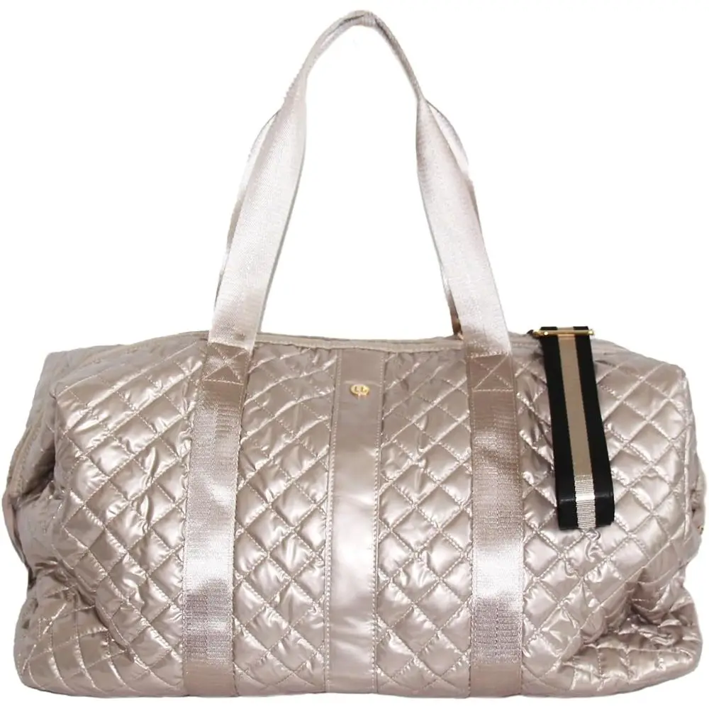 Champagne Quilted Weekender Bag - Large Travel Tote with Shoulder Strap for Women
