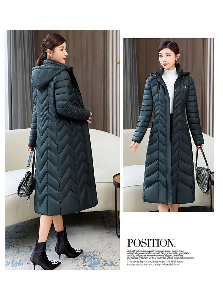 2026 NEW Winter Hooded Down Jacket 5XL Women's Warm Parka Fashion Down Cotton Women Long Coat Slim Temperament Female Overcoat
