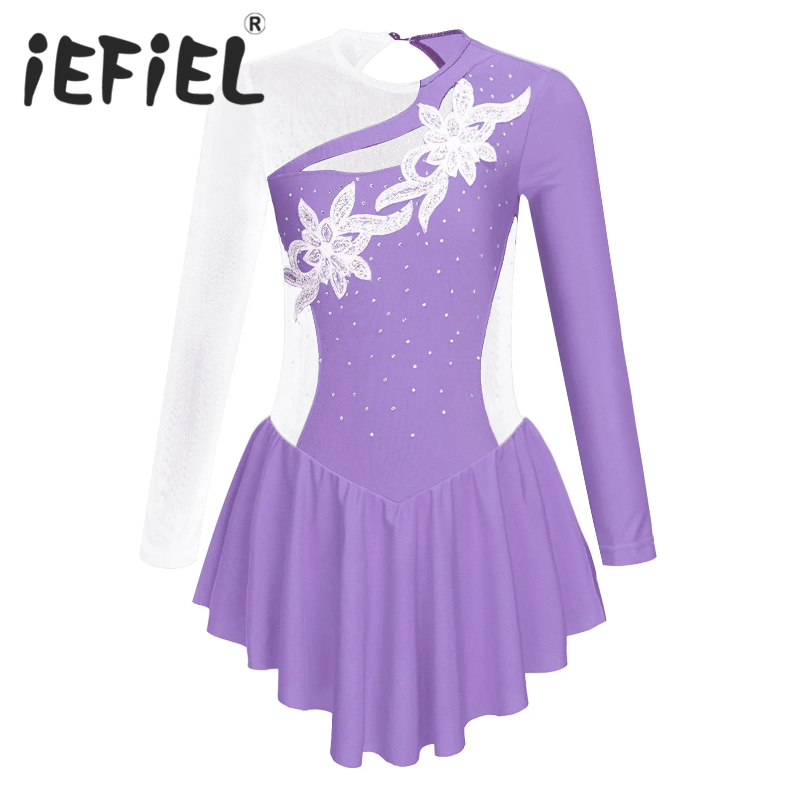 Kids Girls Ballet Tutu Dress Cutouts Back Figure Ice Skating Gymnastics Leotard Stage Performance Ballerina Costumes Dancewear