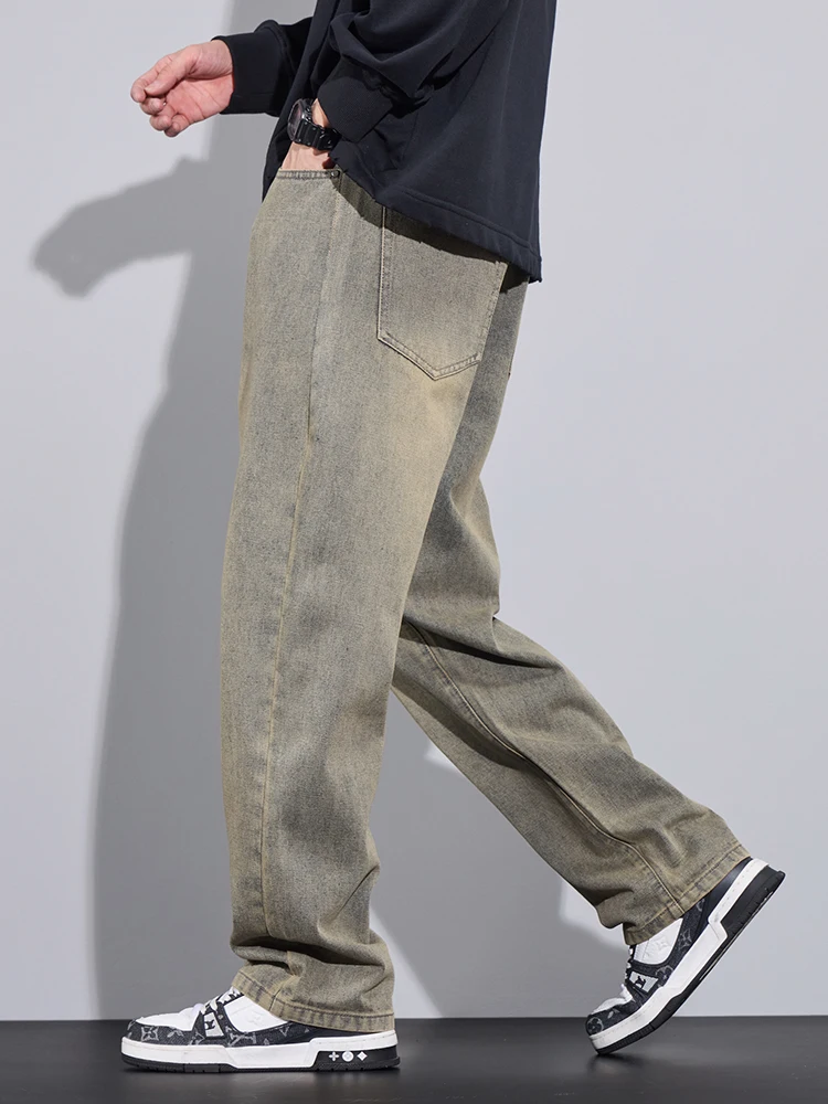 4 Colors Men\'s Wide Jeans 2025 Spring Autumn New Korean Fashion Casual Baggy Straight Denim Pants Male Streetwear