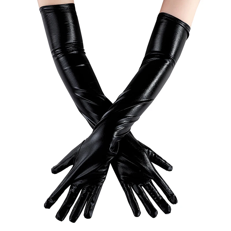 55cm Lacquer Leather Solid Long Gloves Women Sexy Cosplay Nightclub Stage Performance Pole Dance Halloween Party Mittens