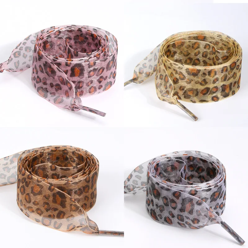 1 Pair Fashion Leopard Print Women Exquisite Laces For White Shoes 4cm Widen Silk Satin Shoelaces ForCanvas Sneakers Sport Shoes