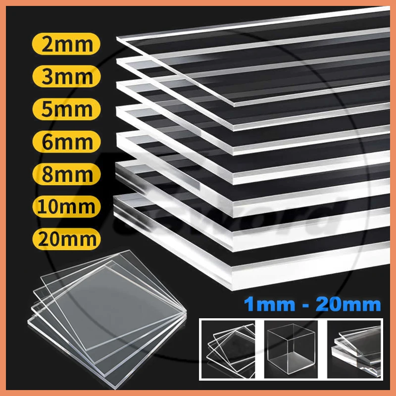 1PCS 1/2/3/4/5/6-20mm Thickness Transparent Colorless Clear Acrylic Board Perspex Glass Plate Plastic Organic Sheet Methacrylat