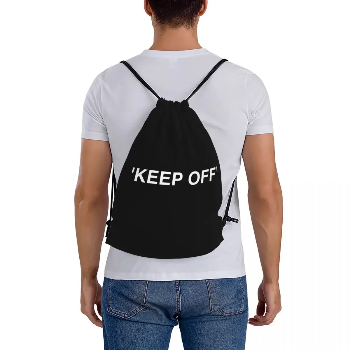 "KEEP OFF" LOGO - WHITE Backpacks Casual Portable Drawstring Bags Drawstring Bundle Pocket Sports Book Bags For Travel Students