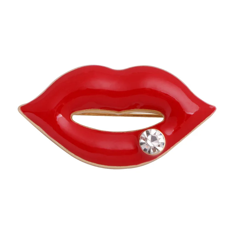 Hot sexy temptation red lips female luxury brooch shiny crystal temperament upscale kiss pin personalized clothing jewelry gift