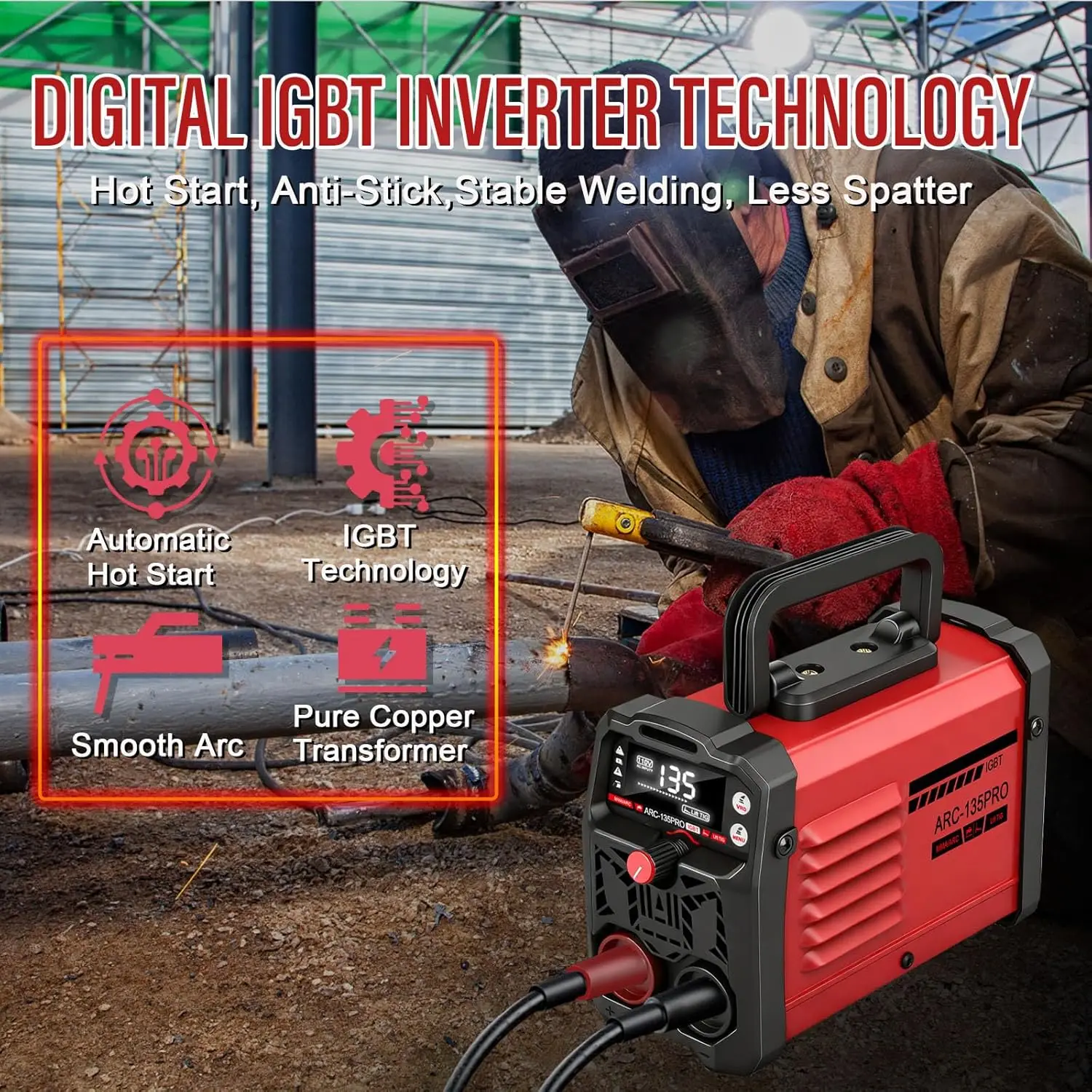 Machine à souder MMA-135PRO 110V améliorée, Mini soudeur Portable 2 en 1 ARC/Lift TIG avec démarrage à chaud et antiadhésif