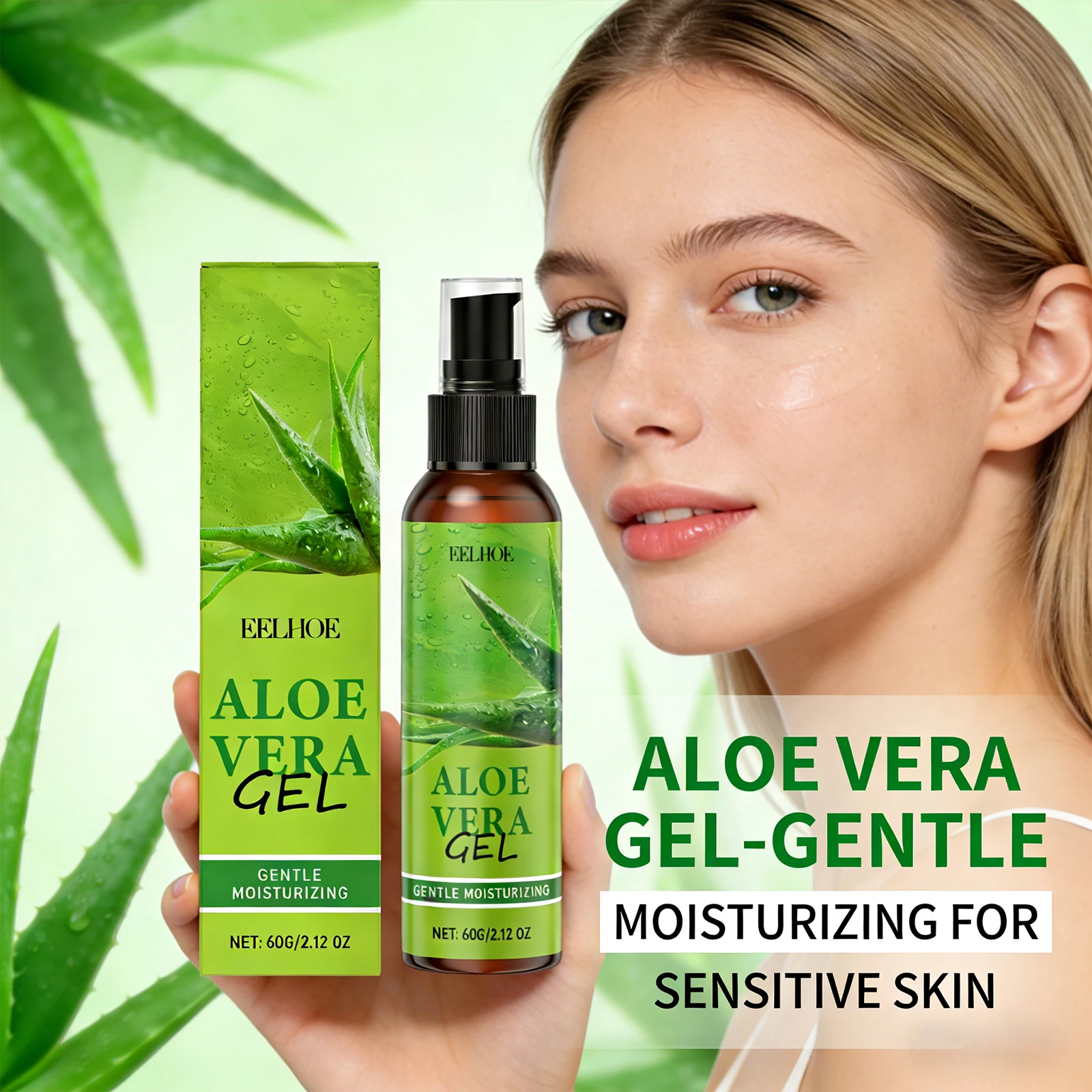 Aloe Vera Gel, nährend, beruhigt die Haut, reduziert Beschwerden, verbessert die Hautstruktur, verbessert die Ausstrahlung der Haut, feuchtigkeitsspendendes Aloe-Essenz-Gel