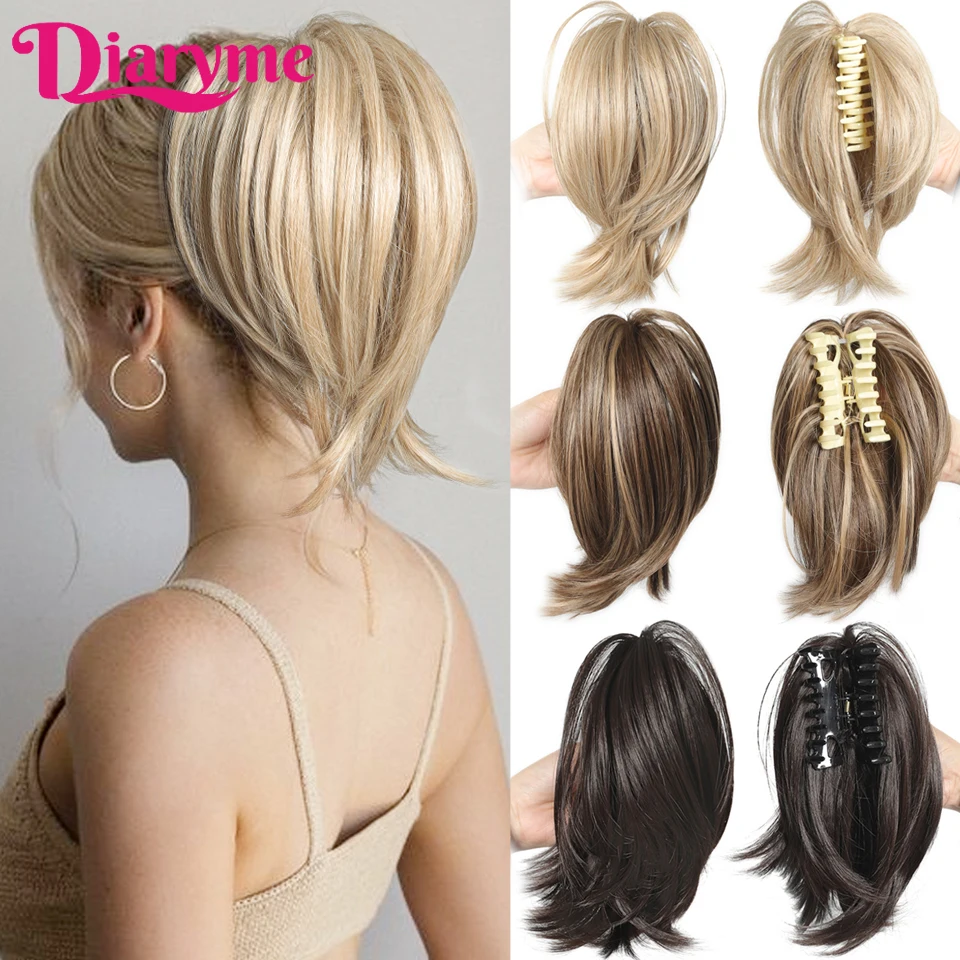 Short Straight Claw Clip Ponytail Hairpiece Synthetic Hair Extensions Messy Flully Hair Bun For Women Clip In False Hair Tail