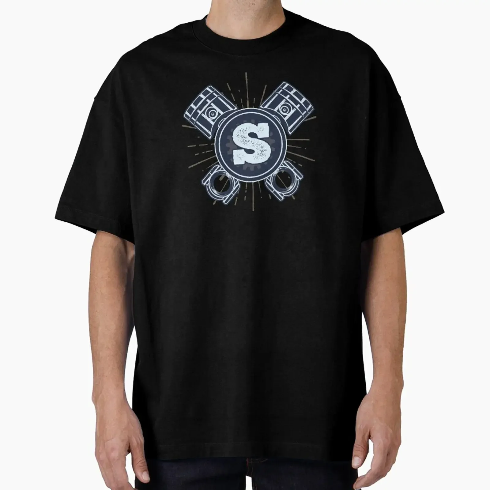 Monogram S Vintage Car Pistons designed and sold by simplymonogram vintage Washed Slightly Casual Stylish Soft Unisex graphic