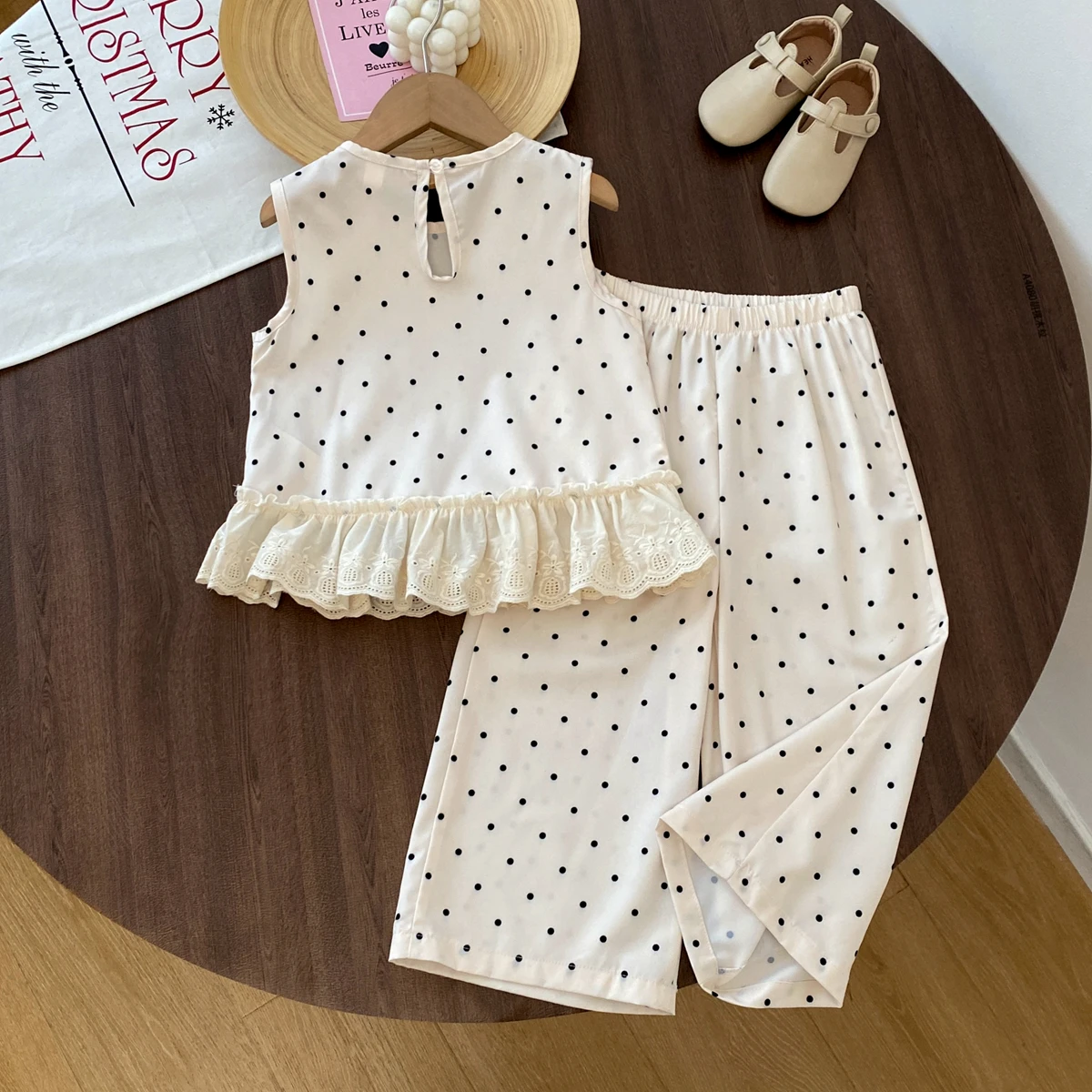 Sommer-Kinderanzug Neue Mode Ärmellose Polo-Spitzenweste Weite Hose 2-teiliges Set Koreanische Kinderkleidung – Detail 3