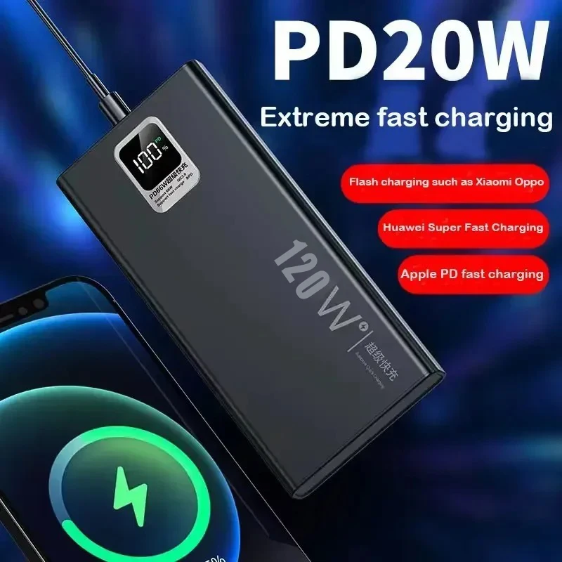 200000mAh Digital Display PowerBank  120W Super Fast Charging Portable Power bank External Battery For iPhone Huawei