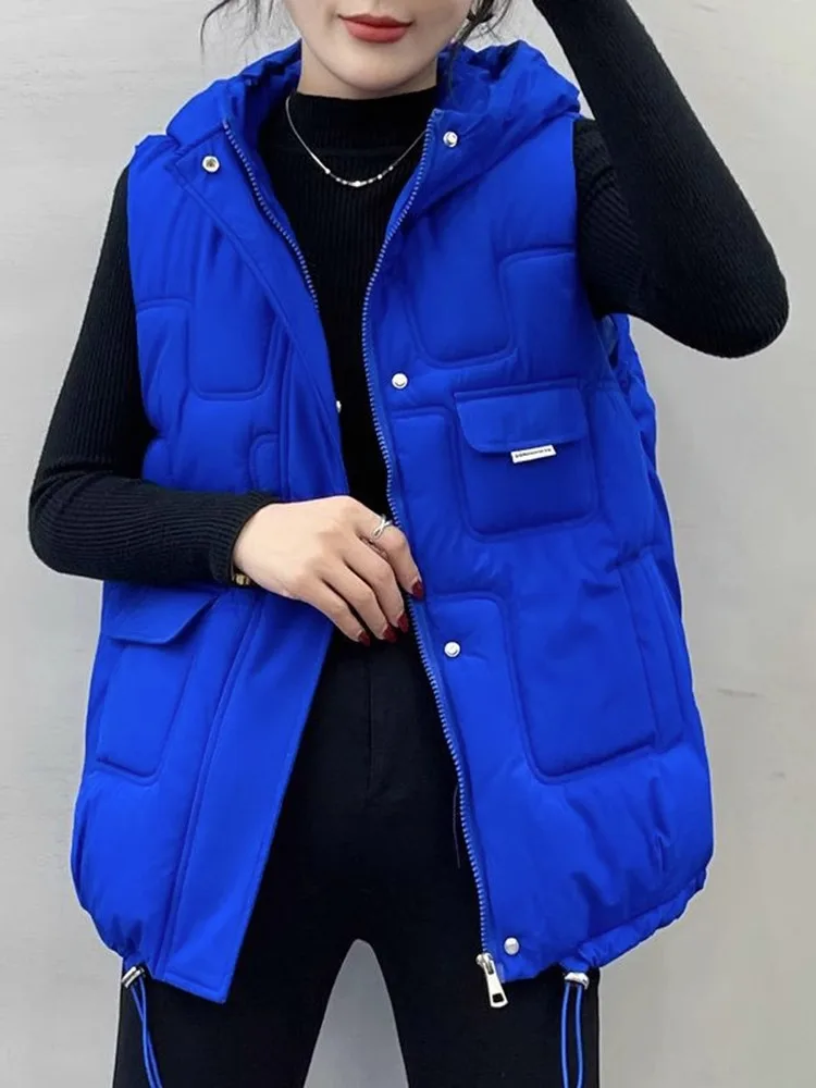 

Hooded Vests Women Autumn Winter All-match Korean Style Casual Fashion Daily Vitality Baggy Simple Warm Waistcoats Streetwear