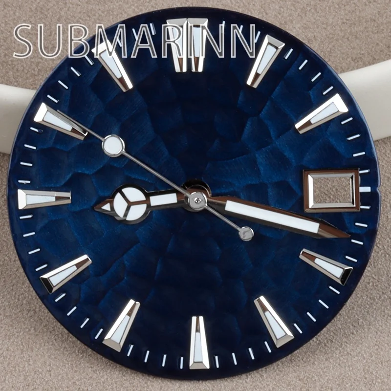 28.5mm NH35 Dial Water Ripple Watch Dial Hands Green Luminous For Datejust Mod NH35/NH36 Movement Modified Replacements Parts