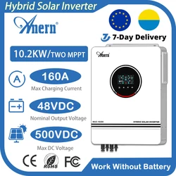Anern 10.2KW/6.2KW 태양광 하이브리드 인버터 내장형 MPPT 160A 24V/48V 태양광 배터리 충전 컨트롤러 BMS 순수 사인파 인버터