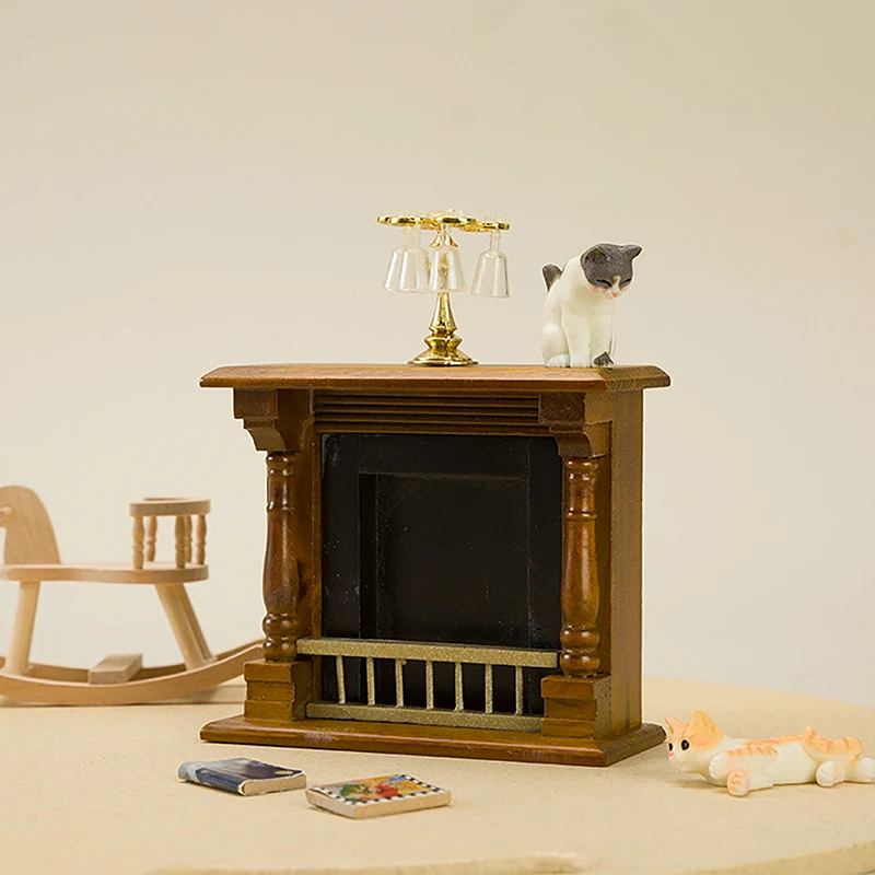 1 szt. Drewniany Miniaturowy Mebel do Domku dla Lalek Ornament 1:12 Mini Symulacja Kominka Model Mikro Scena Dekoracja Akcesoria Zabawka