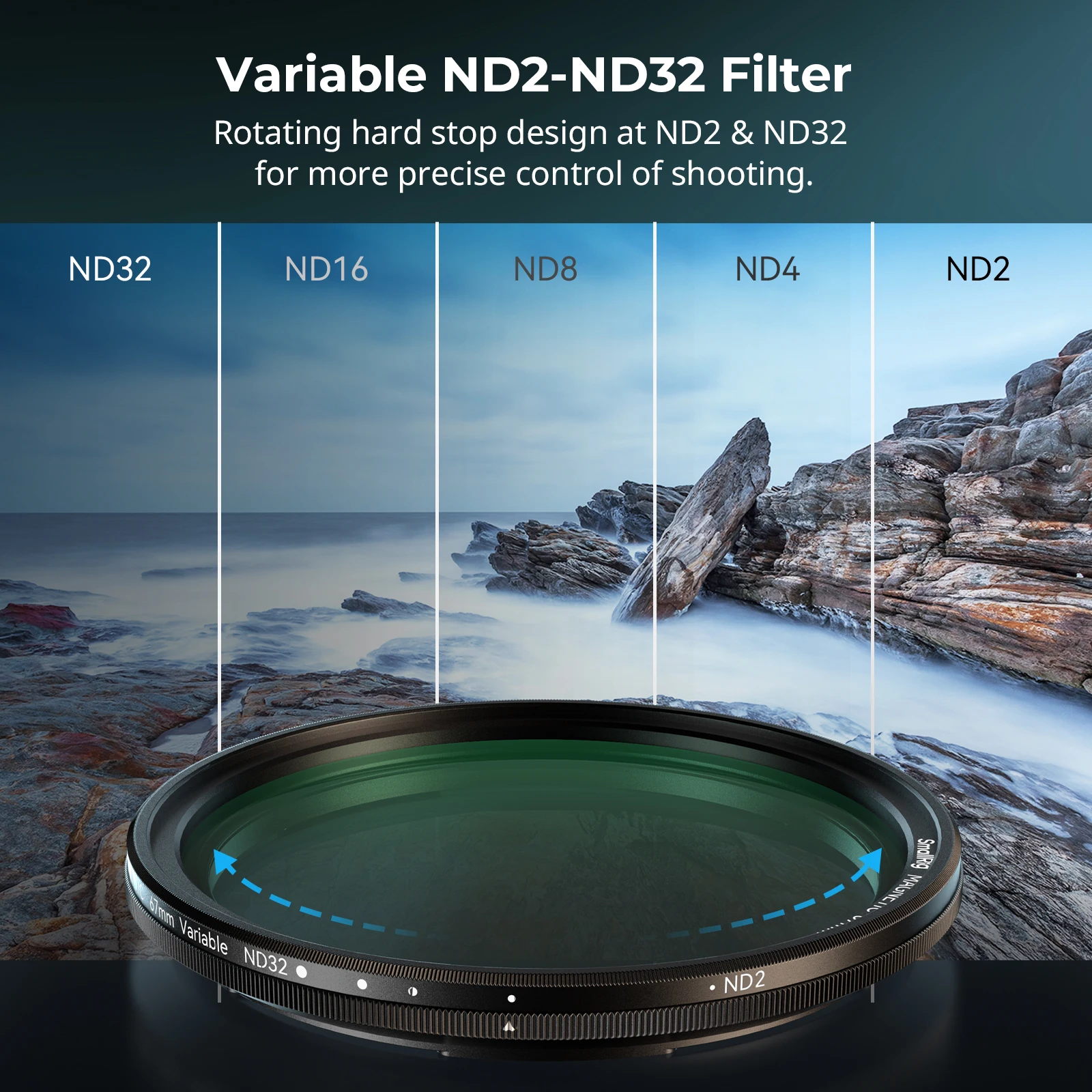 SmallRig 4581 67 mm VND-Filter, magnetisch, ansteckbar, ND2-ND32, 1–5 Anschlag, 67 mm Gewindefilterring für iPhone 15 Pro S24 Ultra